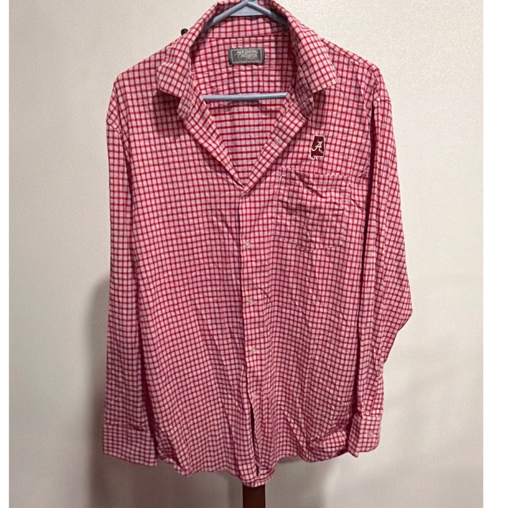 Southern Collegiate Alabama Crimson Rol Tide Gingham Performance Shirt Men M Red